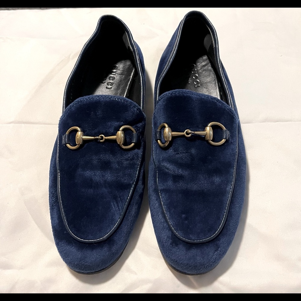 Gucci Jordaan Blue Velvet Loafers
